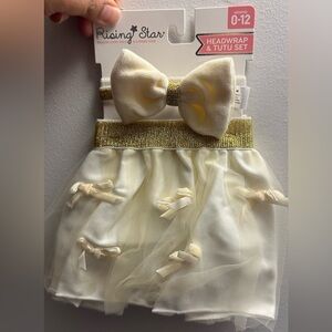 Infant 0-12 months Elegant Cream Bow tutu and headband